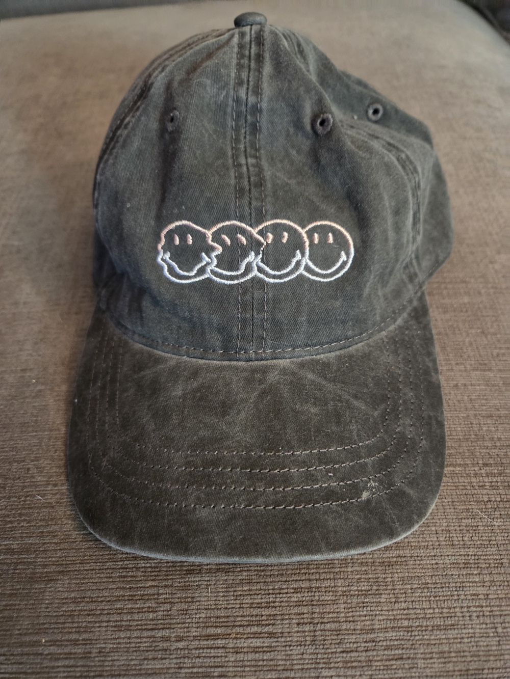 American Eagle Outfitters Washed Black Cap with Smiley Row